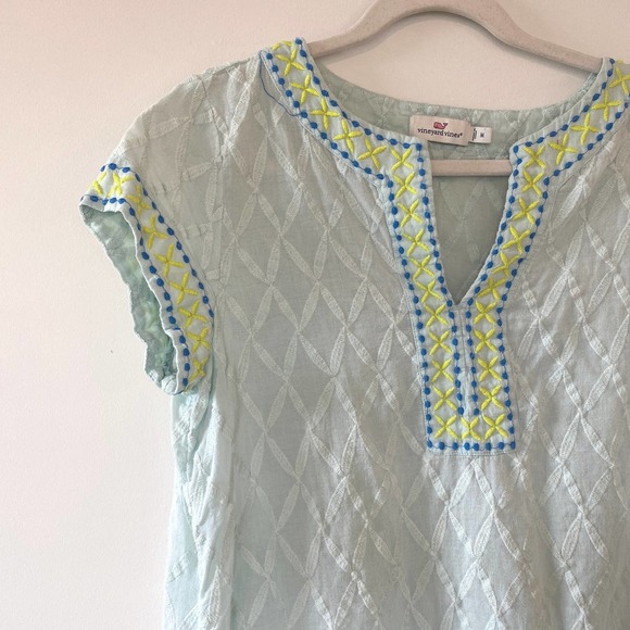 Vineyard Vines V-Neck Swim Coverup Dress Cotton Size M Light Teal - Picture 4 of 6